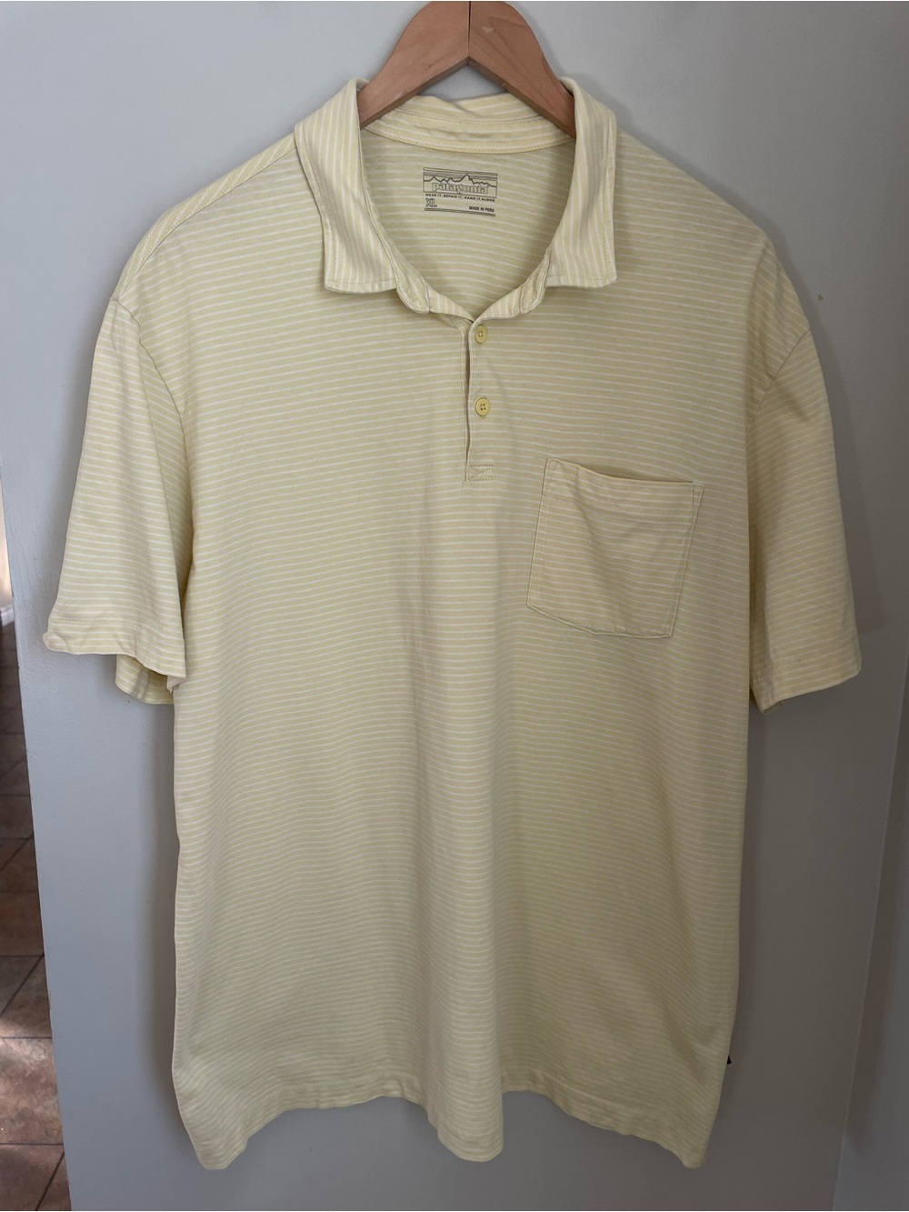 Patagonia Men's Daily Polo Shirt Stripe Yellow Size XL Outdoor